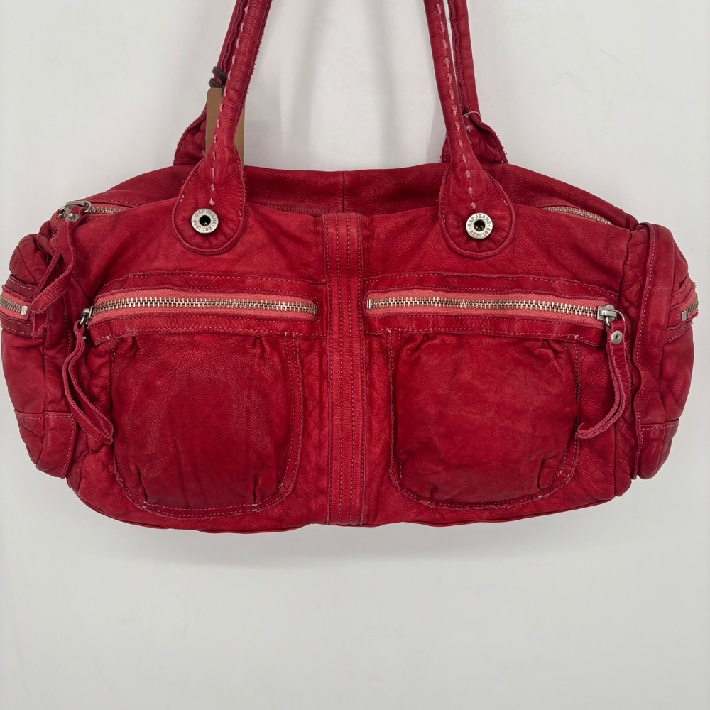 GAP Vintage 100% Cow Leather Multi-Pocket Shoulder Satchel Bag Red NWT - Picture 2 of 13